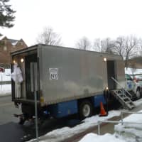 <p>Trailers and trucks lined South Highland Avenue in Ossining for the shooting of &quot;Ten Thousand Saints.&quot;</p>