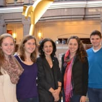 <p>From left to right: Millie Cunningham of Norwalk, Kirsi Balazs of Stamford, Rep. Gail Lavielle, Arianne Spaulding of Stamford, Nic Solano of Norwalk at the state Capitol in Hartford.  </p>