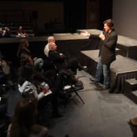 <p>Sam Roberts fields questions during a Q&amp;A following a screening of his film, &#x27;a fish story&#x27;.</p>