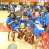 <p>The Section 1 Class A champion Peekskill girls celebrate a second straight title.</p>