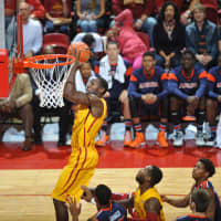<p>Yonkers native Dustin Hogue soars for two points for Iowa State in a win over Auburn.</p>