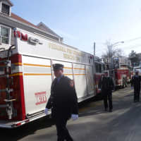 <p>Firefighters gather at the funeral for Kevin Bristol, who died of a heart attack Monday. </p>