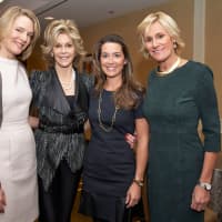 <p>Event co-chairs (l-r) Lauren Driscoll of Stamford, Ashley Allan of Greenwich and Leigh Carpenter of Greenwich with Jane Fonda.</p>