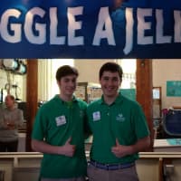 <p>&quot;Jiggle A Jelly&quot; volunteers Mike Dorrico and John Cogan</p>
