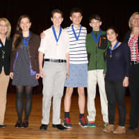<p>Senior winners from Pequot Homeschool in Southport inclue Isabella Altherr, Annabel Barry, Pierce Barry, Quinn Barry and Jaden Esse. They are with state Reps. Kim Fawcett and  Brenda Kupchick.</p>