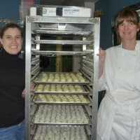 <p>Norwalk resident Joy Gifford (left) and Wilton resident Mary O&#x27;Brien are the masterminds behind Heavenly Bites, a Wilton-based business that specializes in bite-size cakes.</p>