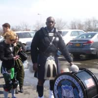 <p>George Coleman of the Bergen County Pipes and Drums performing at the Yonkers St. Patrick&#x27;s Day Parade.</p>