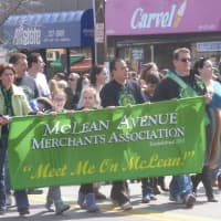 <p>The McLean Avenue Merchants Association marches in the Yonkers St. Patrick&#x27;s Day parade. </p>