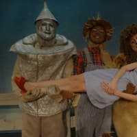 <p>Jeff Bianco, Kevin Thompson, Rob Nichols and Grace Cashman, are seen here taking  break from rehearsal for the musical take a break from rehersal for The Wizard of Oz.</p>