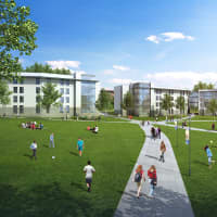 <p>Rendering of tentative campus quad at Pace University.</p>