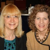 <p>Kathy DeSilva, right, director of sales for The Daily Voice, meets Debbie Duncan.</p>