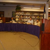 <p>Claire Aldrich speaks during the Katonah-Lewisboro Board of Education meeting Thursday night. </p>
