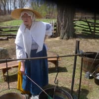 <p>Cortlandt Town Historian Laura Lee Keting helps dye wool at Sheep-to-Shawl in Sleepy Hollow.</p>