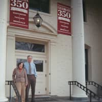 <p>Anne Hutchinson-Bronxville Chapter DAR member Virginia Kathryn Hefti, left, and Eastchester Town Historian Richard Forliano.</p>