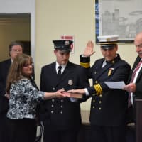 <p>Mount Kisco Fire Chief Mario Muccioli is sworn in.</p>