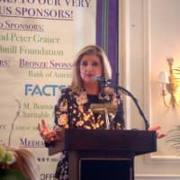 <p>Arianna Huffington speaks about personal well-being at the Center for HOPE luncheon at the Woodway Country Club in Darien.</p>