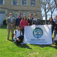 <p>New Rochelle high school students helped mulch the newly planted trees.</p>
