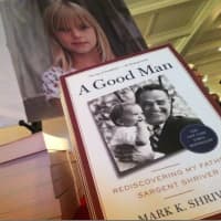 <p>Mark Shriver&#x27;s book about his father, Sargent Shriver, is pictured at a Save the Children fundraising event in Greenwich on Thursday. He spoke at the event that also included NBC&#x27;s Willie Geist.</p>
