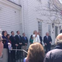 <p>Kim Fawcett announced her candidacy for state Senate at Old Town Hall in Fairfield. </p>