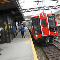 <p>A Metro-North train pulls in to the Westport train station.</p>