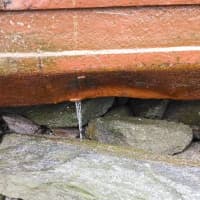 <p>A crack is visible on the barge that slipped its mooring in Stamford on Wednesday morning and ran aground in Old Greenwich. No one was on board and there was no damage. </p>