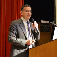 <p>Dr. Andrew Kolodny speaks at the drug abuse forum in Chappaqua.</p>