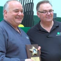 <p>Frank Confalone of Frank&#x27;s Food Court, left, with TD Bank presenter won for Best Chili.</p>