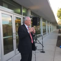 <p>Fairfield First Selectman Michael Tetreau spoke briefly at the rally Monday night before going to an early caucus. </p>