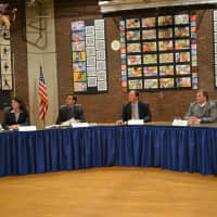 <p>The five Bedford school board candidates, pictured, gathered for a candidates forum.</p>