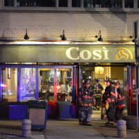 <p>Mount Kisco firefighters respond to a smoke scene at Cosi.</p>