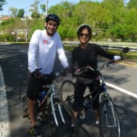 <p>Dorothy Weinstein of New Rochelle, and a friend get set for the 13.1 mile ride from Yonkers to White Pains during Westchester County&#x27;s Bicycle Sundays program.</p>