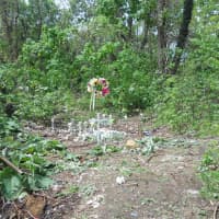 <p>A wreath was laid at the site where the cats were found.</p>