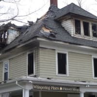 <p>This is a file photo of the building at 91 N. Bedford Rd. in Chappaqua following the April 11 fire.</p>