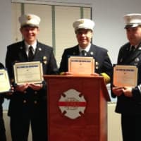 <p>Belltown Fire Department Chief John Didelot, Assistant Chief Nick Didelot, Past Assistant Chief Tom Alessi, Captain George Previs, Firefighter Alyssa Frattaroli and Firefighter Zack Lamotta are honored for their work at a recent department dinner.</p>