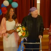 <p>The top three winners in the Andrus On Hudson Fashion Show accept their bouquets.</p>