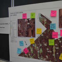 <p>A map of New Castle with Post-It notes attached describing things that are liked.</p>