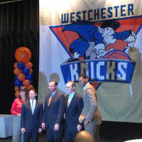<p>New York Knick Jeremy Tyler (right) joins Westchester County Executive Rob Astorino (second from left) and other officials for the unveiling. </p>