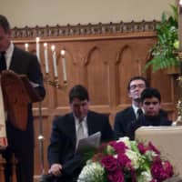 <p>Peter Helt, father of Westport teen Bradley Helt, shares memories about his son with mourners gathered at Christ &amp; Holy Trinity Church Tuesday afternoon. </p>