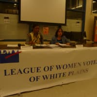 <p>Rosemarie Eller. left, is the president of the White Plains school board. </p>