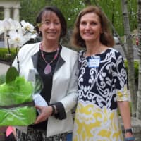 <p>Carol Wilder-Tamme, left, outgoing President of the Darien Chamber of Commerce, talks with her successor, Susan Cator.</p>