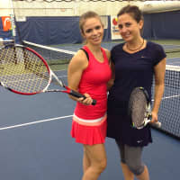 <p>Poly Ragno of Pelham (left) and Arianne Udell of Hastings-on-Hudson  (right) began lessons recently and are now self-described tennis addicts.</p>