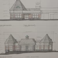<p>A photo of renderings of the proposed new building for downtown Mount Kisco.</p>