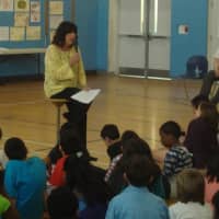 <p>Ginger Katz addresses a group of fourth- and fifth-graders at Brookside Elementary School in Norwalk about the death of her son Ian from a drug overdose.</p>