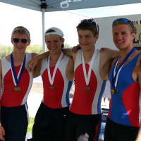 <p>DHS&#x27; Taylor Stauffer (on right) also wins bronze in the men&#x27;s variety quad with (from left) Kris Petreski, Liam McDonough and Greg Bauerfeld.</p>