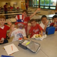 <p>Kensico School&#x27;s Uncle Sam and his classmates at lunch on Red, White &amp; Blue Day in the Valhalla Schools. </p>