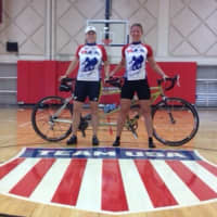 <p>Amy Dixon, left, with her tandem pilot Lindsey Cook, will compete Sunday in Dallas in the  Pan American Triathlon Confederation championships.</p>