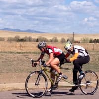 <p>Amy Dixon pedals with Lindsey Cook at a recent workout.</p>