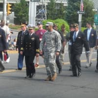 <p>Officials and veterans step off for Memorial Day in Darien. </p>