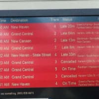 <p>Metro-North Railroad commuters were faced with delays due to a problem with a bridge in Norwalk that couldn&#x27;t be closed until 9 a.m. Thursday. Pictured is the train schedule monitor at the Stamford Train Station.</p>