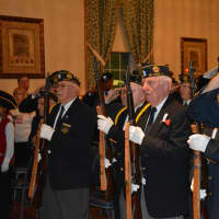 <p>A color guard is present at Mount Kisco&#x27;s Memorial Day service.</p>